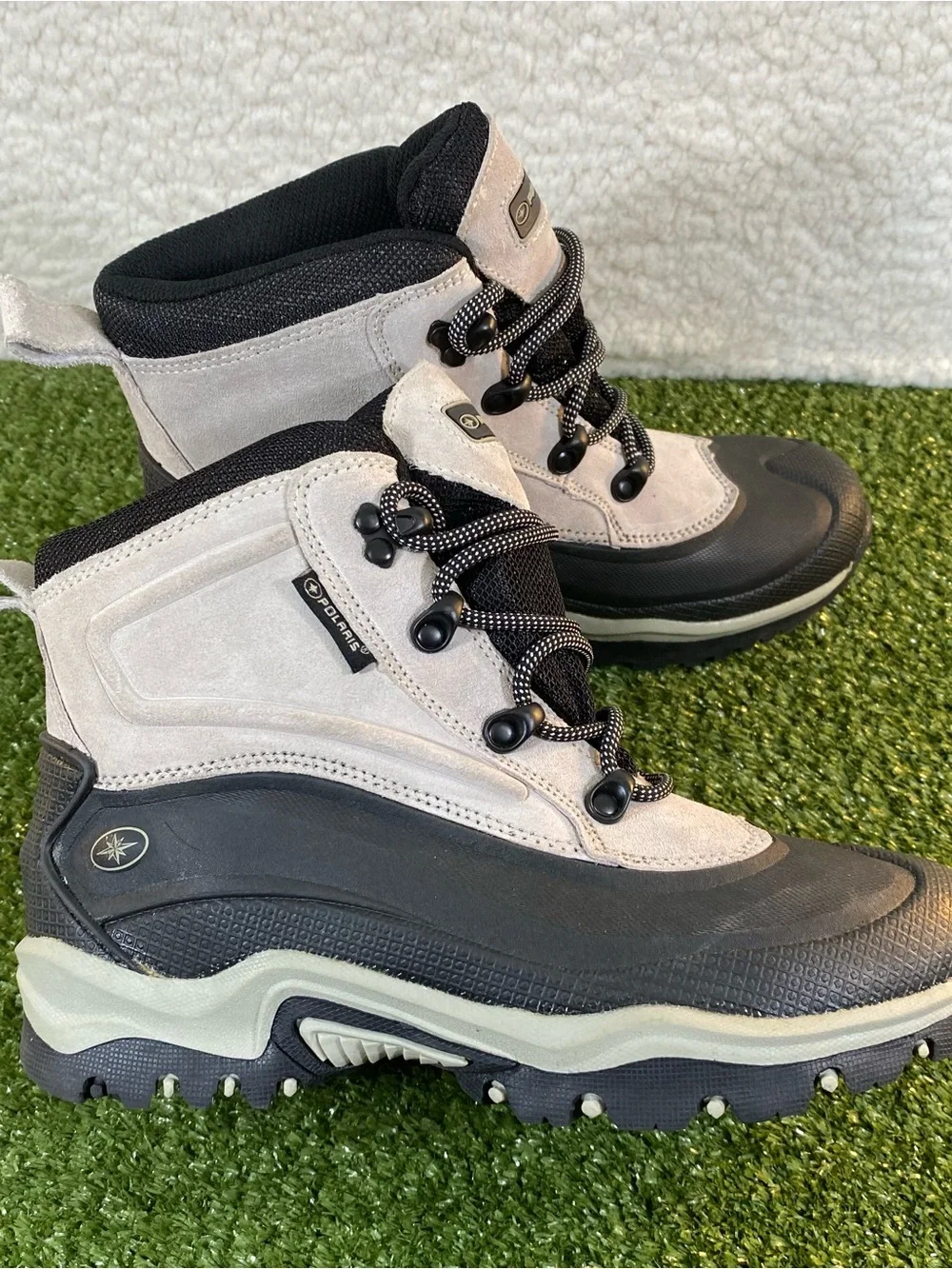 Polaris Thermolite Winter Snow Boots Mens Size 8 Grey Black Suede 077070303